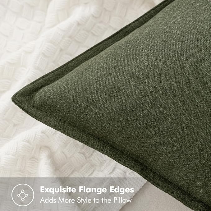 MIULEE Decorative Linen Euro Sham Pillow Covers 28x28 Inch Dark Olive Green - Image 3