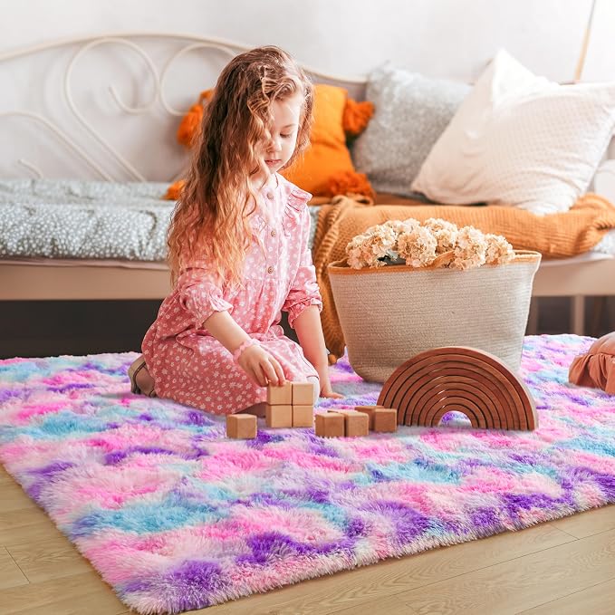 Tepook Soft Rainbow Rug for Girls Room, Cute Fluffy Girls Bedroom Rugs - Image 5
