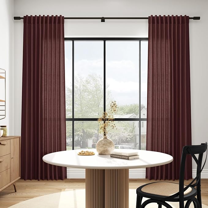Nanspring Reddish Brown Linen Blend Light Filtering Back Tab Curtains 96 Inches - Image 6