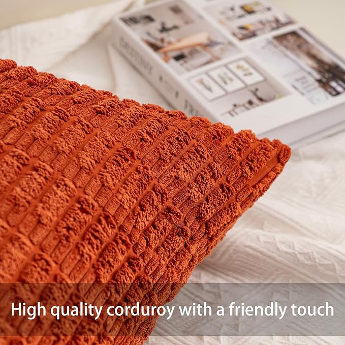 Pack of 2 Corduroy Decorative Throw Pillow Covers 12x24 Inch Soft Striped - Image 2