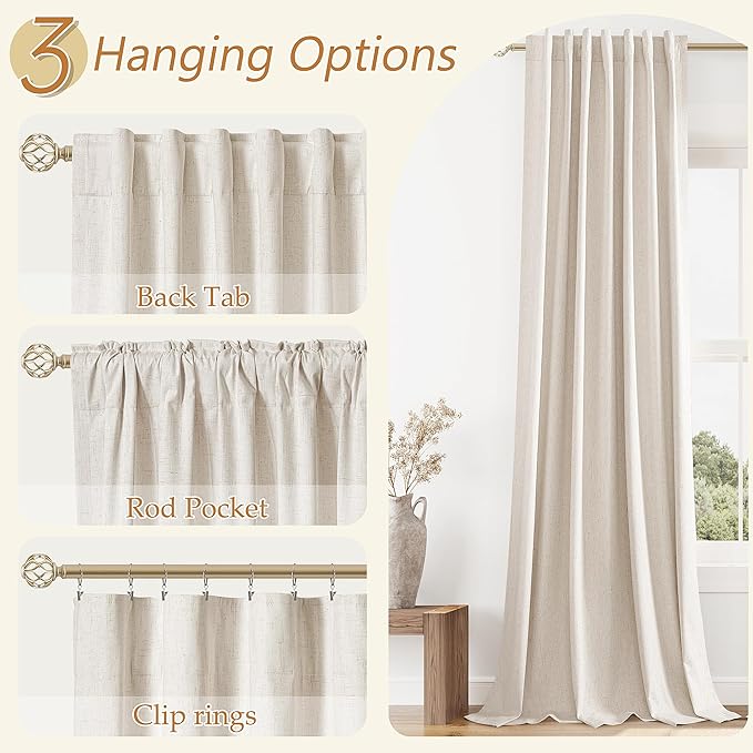 Guken 100% Blackout Linen Curtains 80 Inch Length 2 Panels Set - Image 6