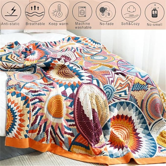 MSGKV Boho Throw Blanket for Bed 60"x80" 100% Cotton Couch Twin Size Blanket - Image 6