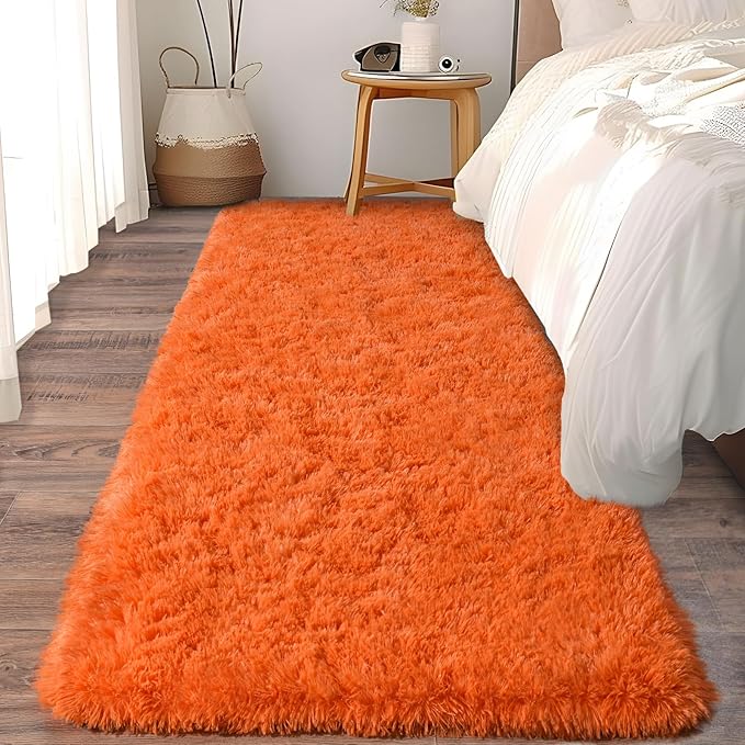 Soft Runner Rugs for Bedroom Hallways, 2x6 Orange Fluffy Shag Throw Area Rug - Image 2