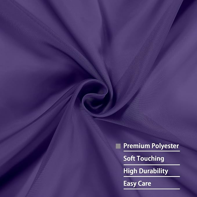 OWENIE Purple Sheer Curtains 63 inch Length 2 Panels Set, Rod Pocket Voile - Image 7