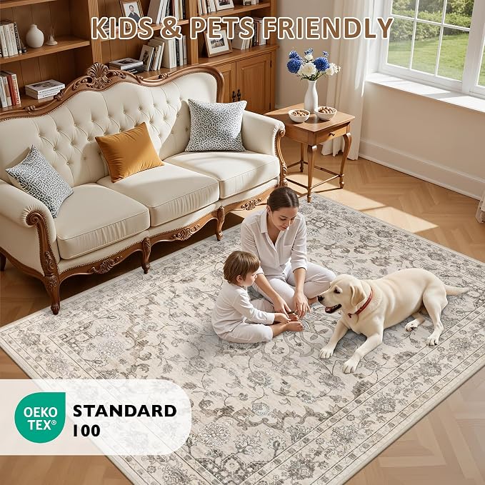 3x5 Area Rugs Living Room Rug: Washable Vintage Distressed Floral Rug No Slip - Image 8