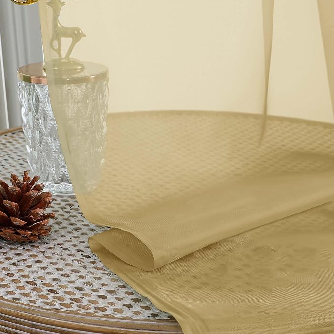 OWENIE Gold Sheer Curtains 120 Inches Long 2 Panels Set, Airy Lightweight Sheer - Image 5