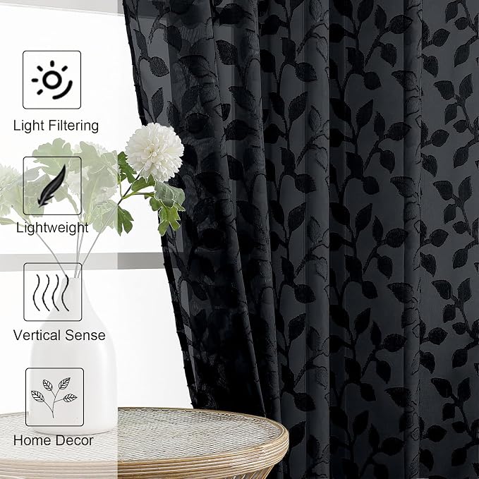 Chyhomenyc Black Sheer Curtains 63 Inch Length 2 Panels Set, Light Filtering - Image 3