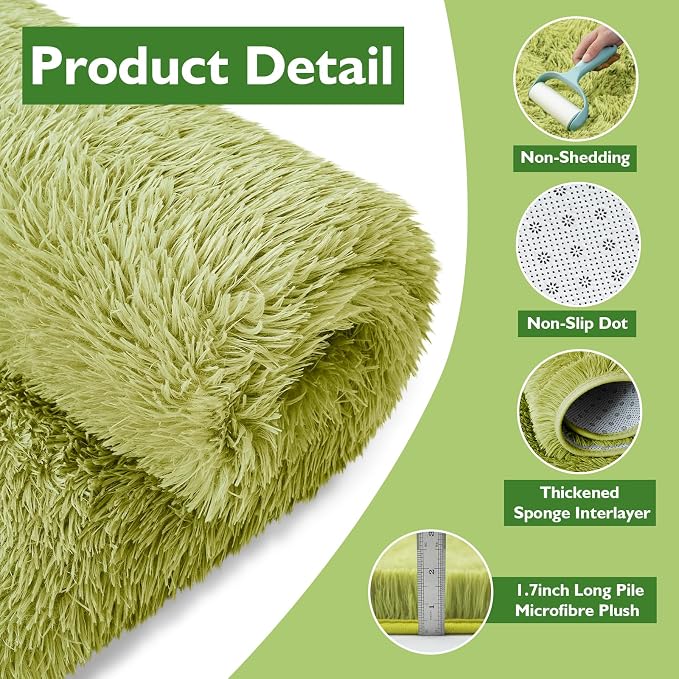 Shag Area Rug for Bedroom 5x8, Grass Green Fluffy Area Rugs for Living Room - Image 2