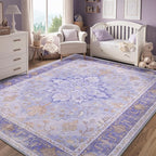 Area Rugs 8'x10' Washable Non-Slip, Floral Vintage Distress Print Pattern - Image 3