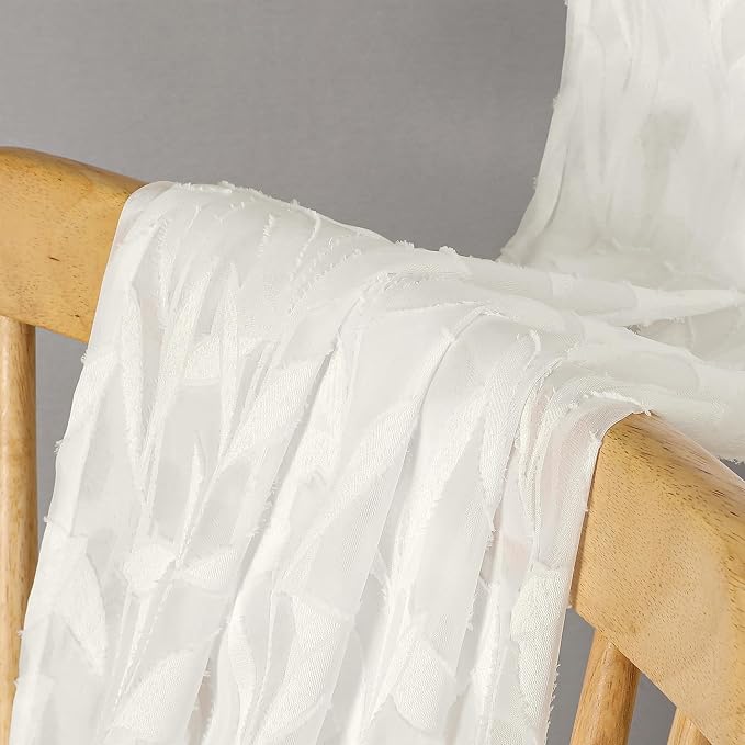 Lecloud Leia Jacquard Textured Ivory Semi Sheer Curtain 45 Inch Length - Image 6
