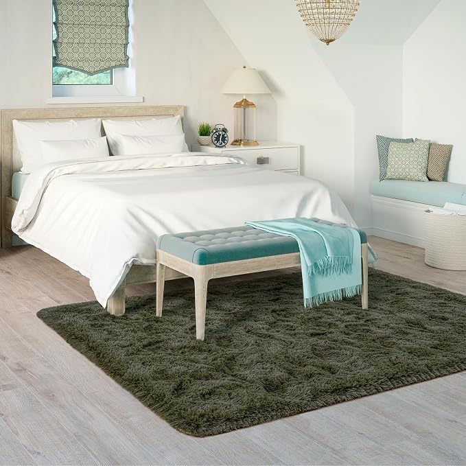 Goideal Fluffy Rug for Bedroom Living Room, 4x6 Olive Green Area Rugs, Faux Fur - Image 3