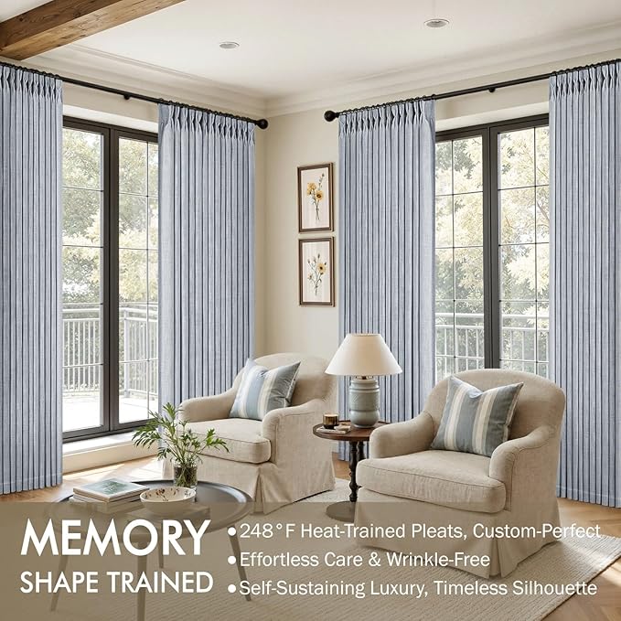 MIULEE Pinch Pleated Thick Linen Curtains 108 Inches Length 2 Panels - Image 2