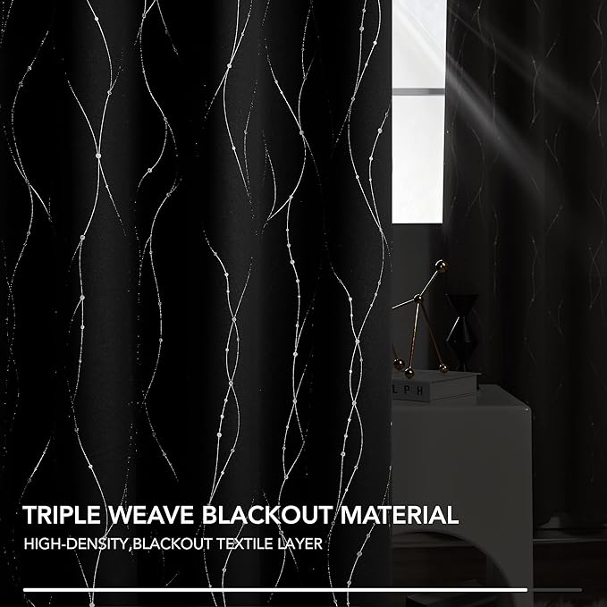 Deconovo Blackout Curtains, Thermal Insulated Noise‑Reducing Drapes, Wave Line - Image 3