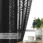Simplebrand Black Semi Sheer Curtains 54 Inch Length 2 Panels, Geometric - Image 2