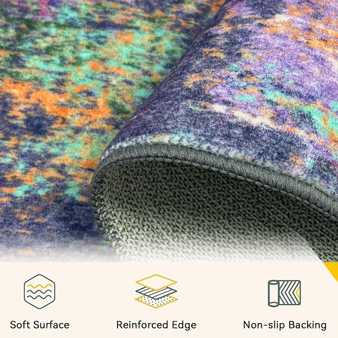 Washable Area Rugs 8ft Non-Slip Modern Abstract Soft - Image 3