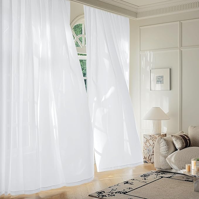 FMFUNCTEX Sheer Non-See-Through White Curtains - Image 6