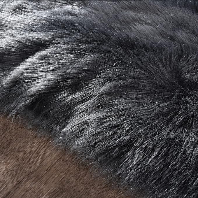Latepis Dark Grey Faux Sheepskin Fur 2x8 Runner Rug - Image 6