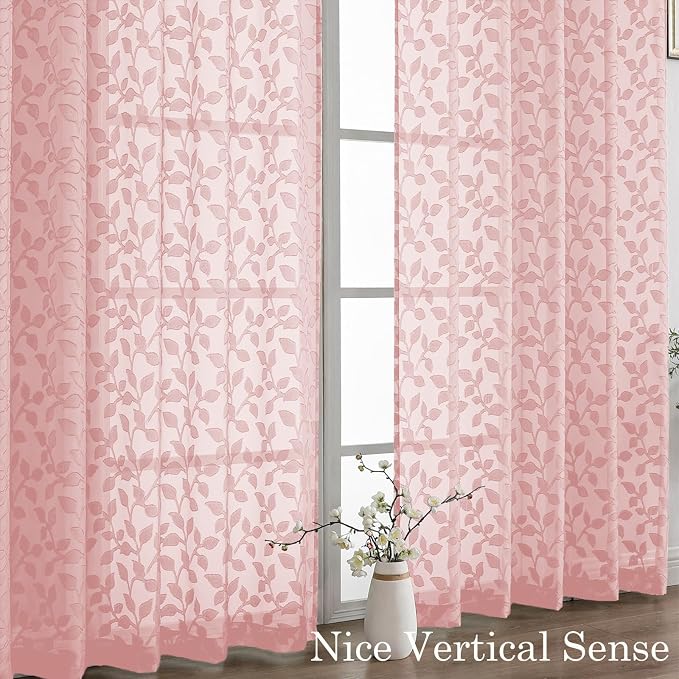 Chyhomenyc Blush Pink Sheer Curtains 96 Inch Length 2 Panels Set, Light - Image 9