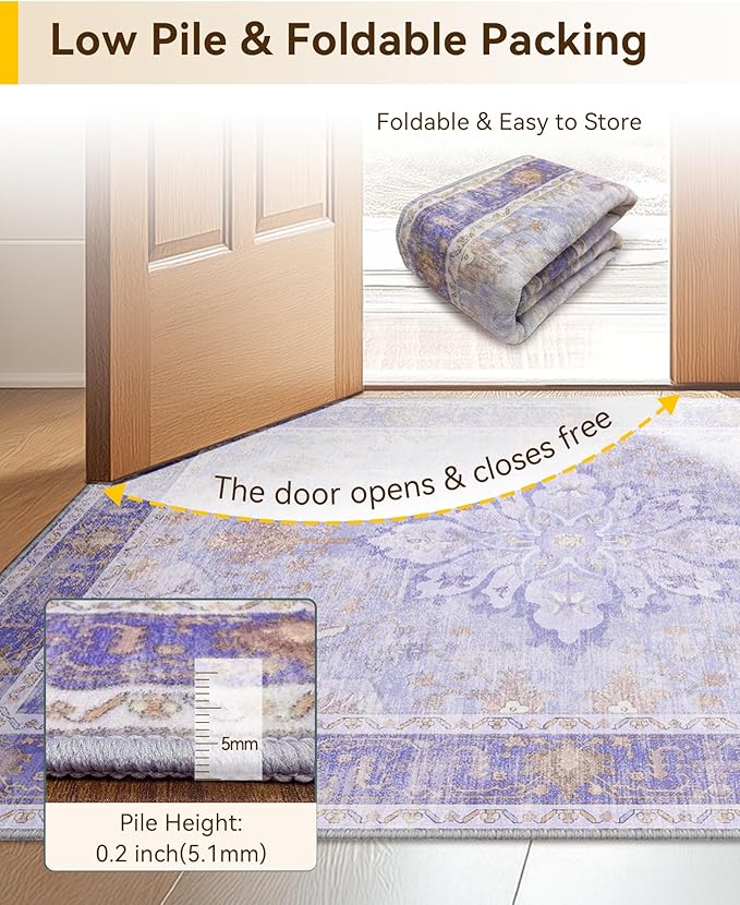 Area Rugs 6'x9' Washable Non-Slip, Floral Vintage Distress Print Pattern - Image 6