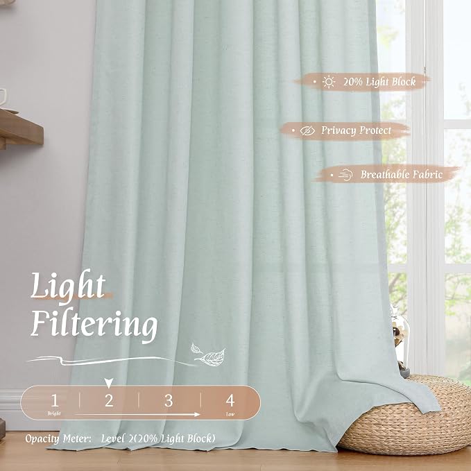 LAMIT 48 Inch Short Window Linen Curtains, Soft Faux Linen Light Filtering - Image 4