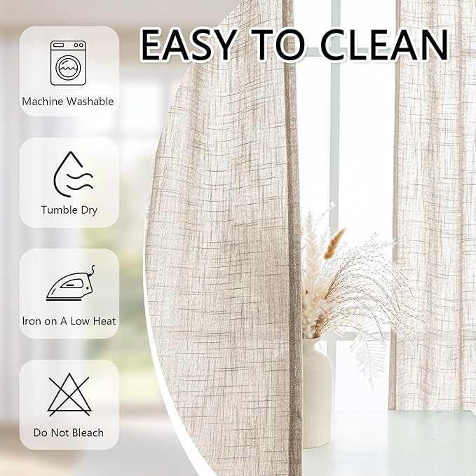 MYSKY HOME Semi Sheer Light Oatmeal Curtains 36 Inches Long - Image 8