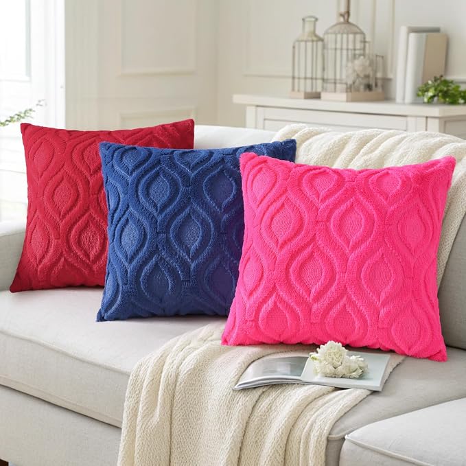 decorUhome Throw Pillow Covers 16x16 Inch Set of 2, Soft Plush Faux Wool Dark - Image 4
