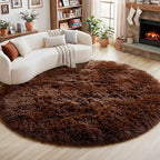 Amdrebio Dark Brown Rug 4Ft for Bedroom, Round Fluffy Shag Plush Area Rugs for by Amdrebio