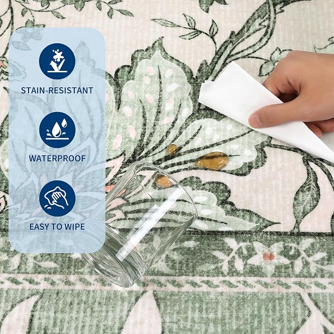 GarveeHome Sage Green 2.5 x 8 Washable Kitchen Runner Rugs Non Slip Provence - Image 9