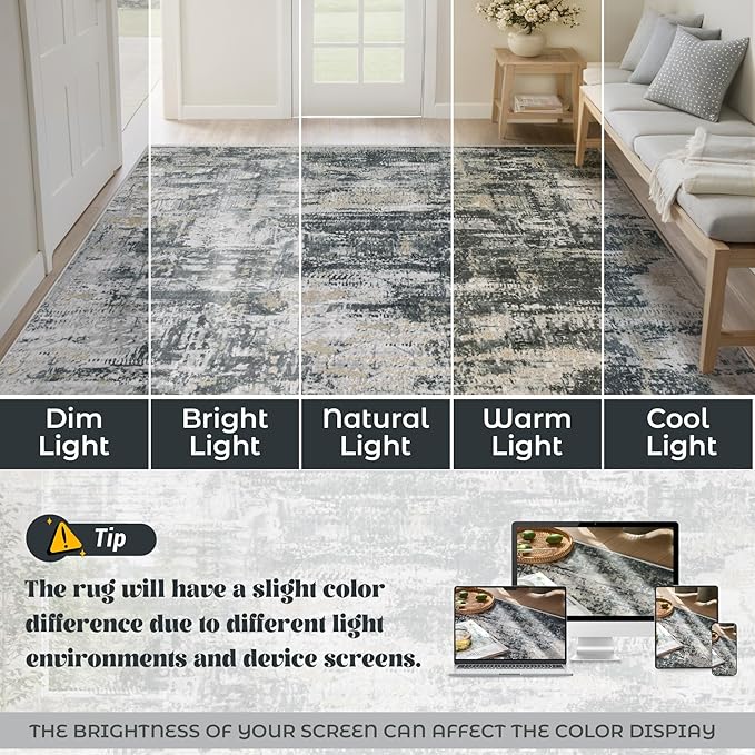 5x7 Area Rugs for Living Room, Washable Modern Abstract Large Area Rug Neutral - Image 8