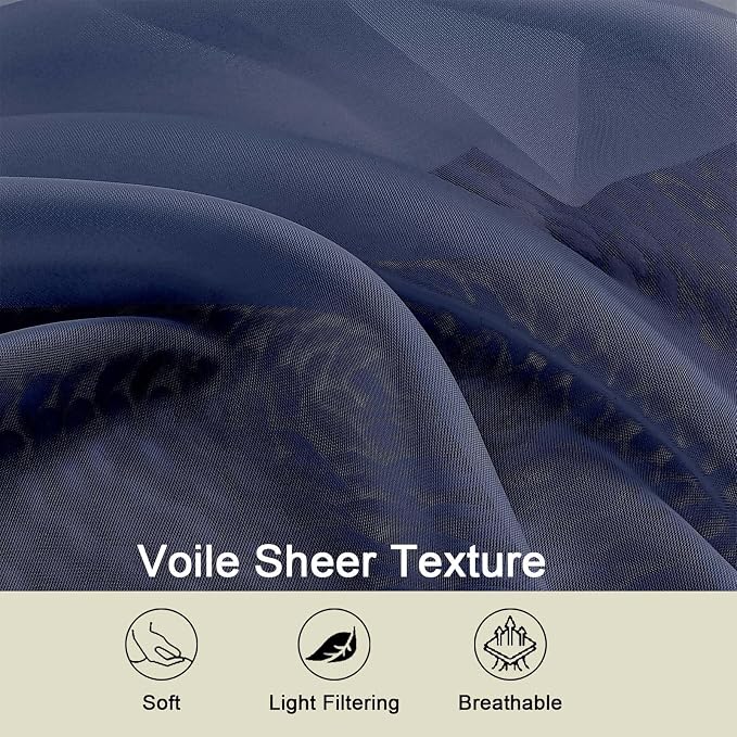 Sheer Navy Blue Curtains for Bedroom Living Room 90 Inches Long 2 Panels Set - Image 7