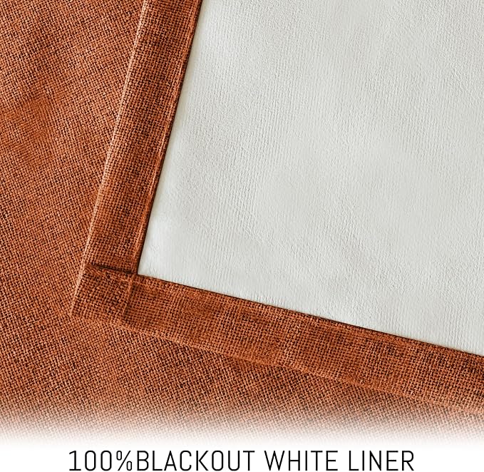 Yakamok Burnt Orange Linen Curtains 100% Blackout 63 Inches Long, Room - Image 3