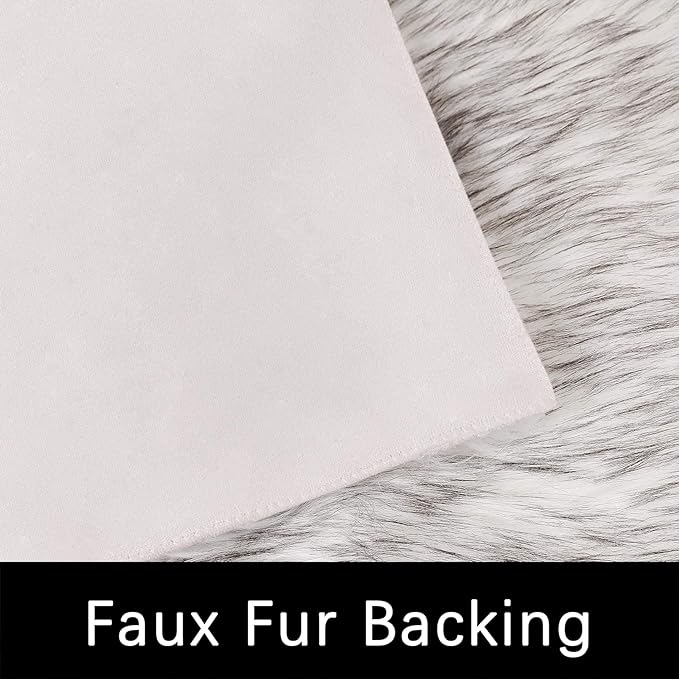 Latepis 10x14 White with Grey Tips Fur Rug - Image 4