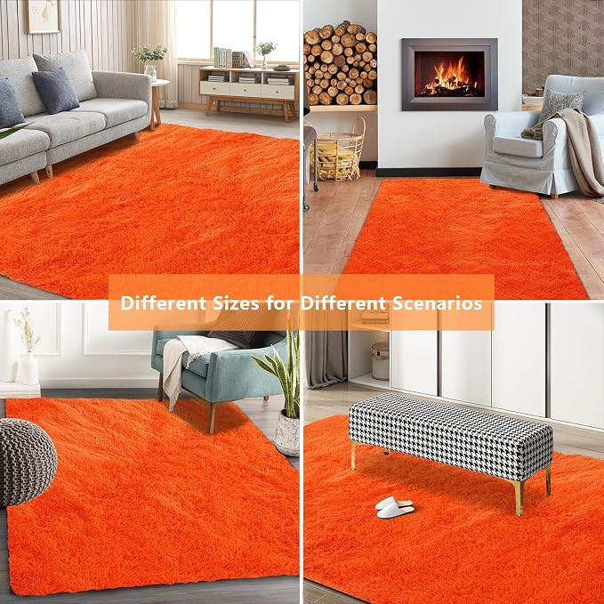 Orange Shag Area Rugs for Bedroom Living Room, 6X9 Ultra Soft Fluffy Area Rugs - Image 8