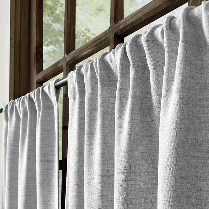 Oindec Faux Linen Kitchen Curtains 36 Inch Length Cafe Curtain Tiers - Image 4