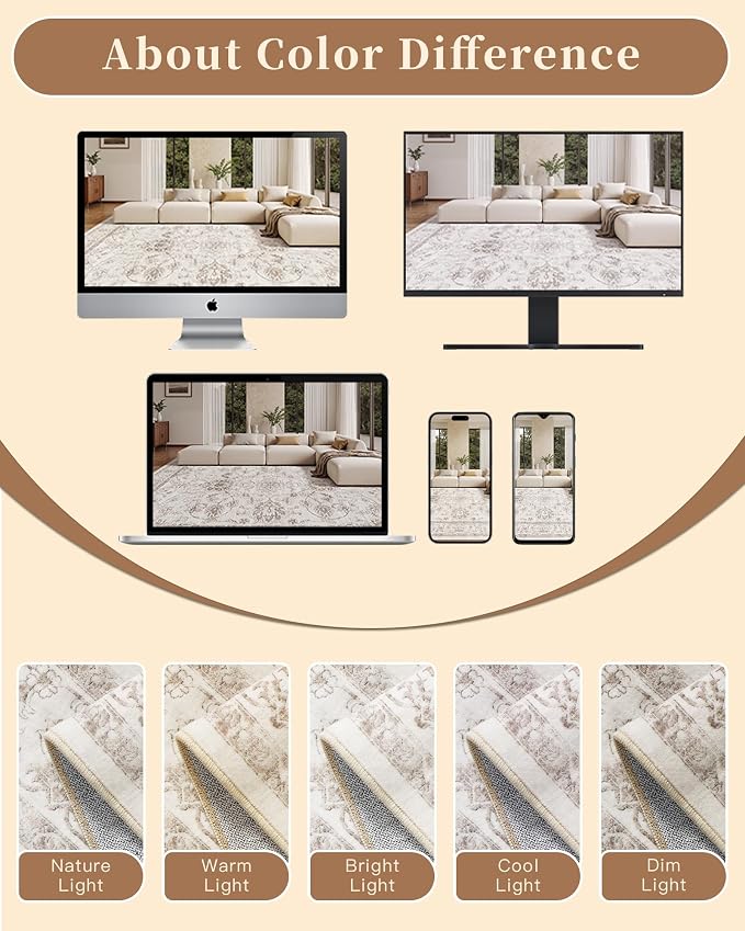 Madane 5x7 Area Rugs for Living Room, Washable Vintage Natural Rug - Image 8