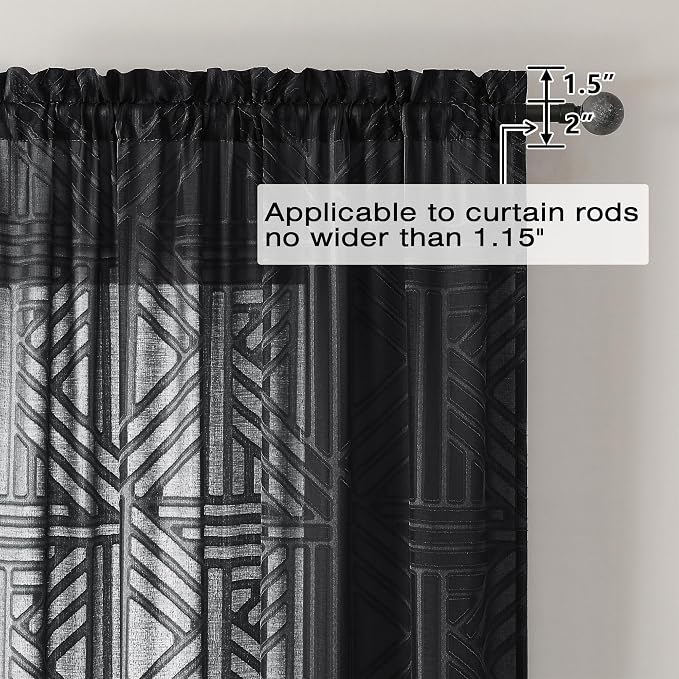Simplebrand Semi Sheer Black Curtains 84 Inches Long 2 Panels, Light Filtering - Image 5