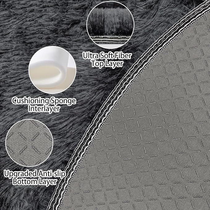 6x6 ft Tie Dye Black Round Rug for Bedroom Room Fluffy Circle Rug Furry Carpet - Image 4