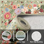 Area Rug 4x6 Rug Green, Washable Boho Rugs Non Slip Low Pile Floral Small Carpet - Image 4
