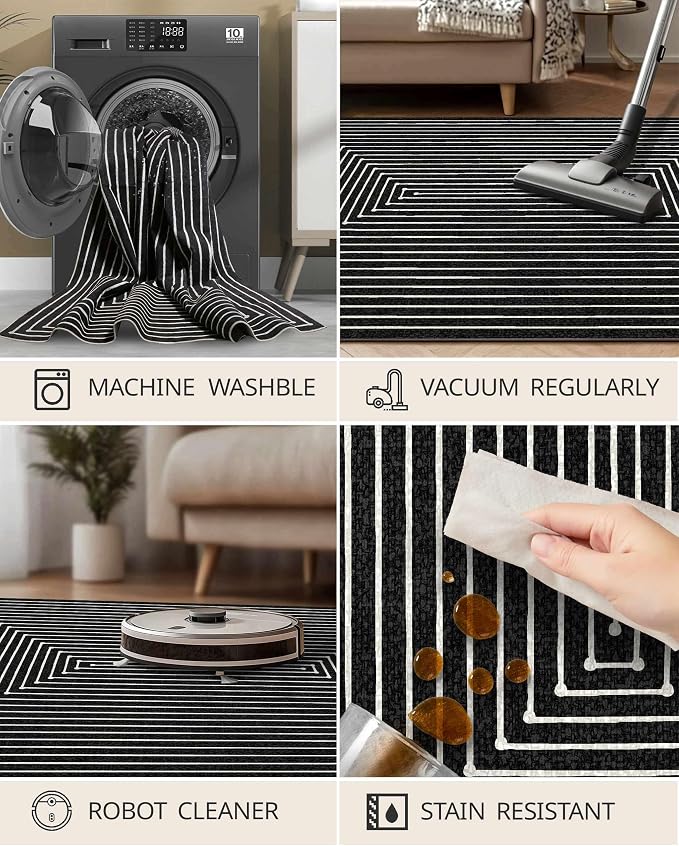 Latte&Fog 3x5 Entryway Rug Indoor, Modern Abstract Washable Area Rug, Boho Non - Image 5