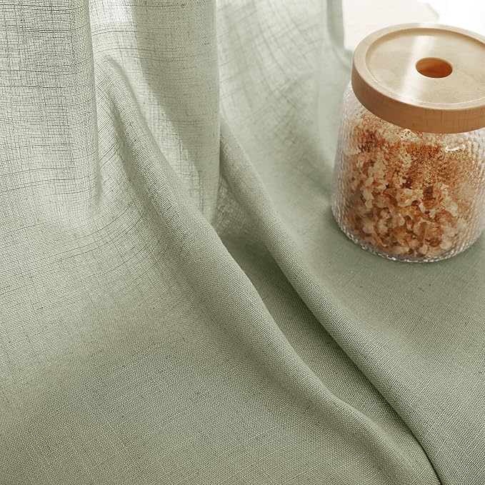 Linen Blend Sage Green Curtains 120 inch Length 2 Panels - Image 3