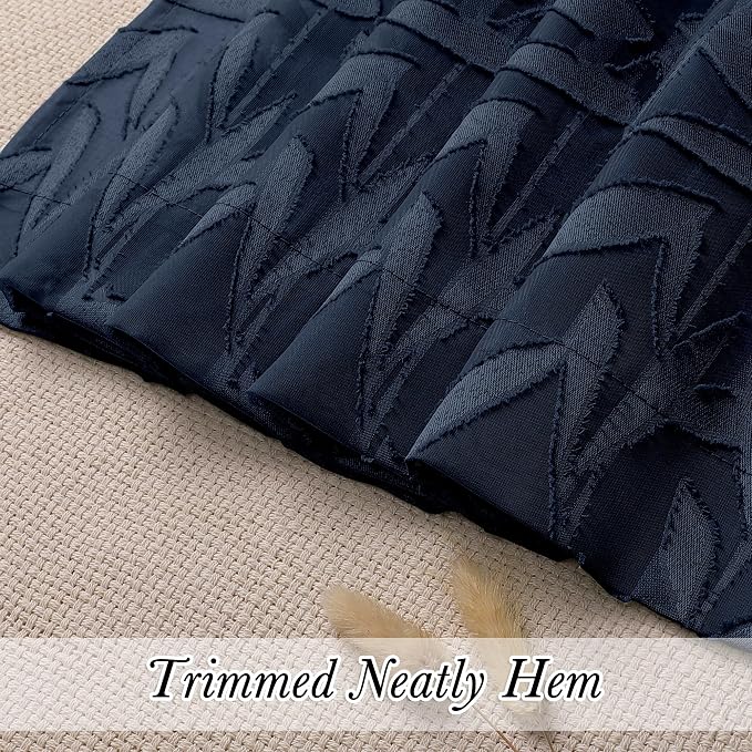 Lecloud Leia Navy Blue Sheer Cafe Curtains 24 Inch Length 2 Pieces, Jacquard - Image 4