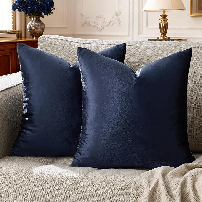 GIGIZAZA Navy Blue Velvet Pillow Covers 22x22, Square Solid Throw Pillow Covers by GIGIZAZAFocusingonhomedecoration
