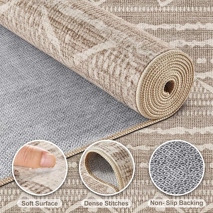 Nakagishi 7x10 Area Rugs Living Room: Washable Boho Large Neutral Soft - Image 3