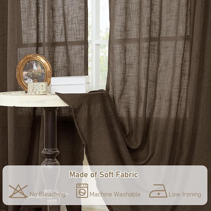 LAMIT Semi Sheer Linen Curtains 45 Inches Long, Linen Textured Light Filtering - Image 9