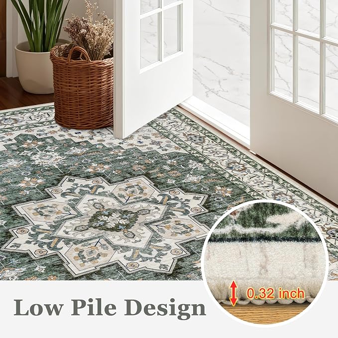 4x6 Area Rugs for Living Room: Washable Rug Soft Vintage Boho Medallion Carpet - Image 9