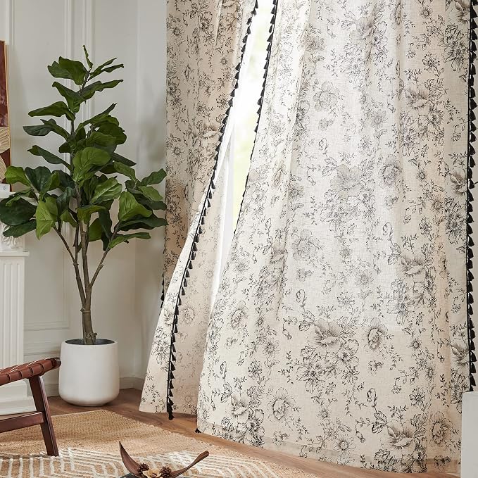 jinchan Linen Curtains Floral Curtains Living Room 96 Inch Long Printed - Image 5