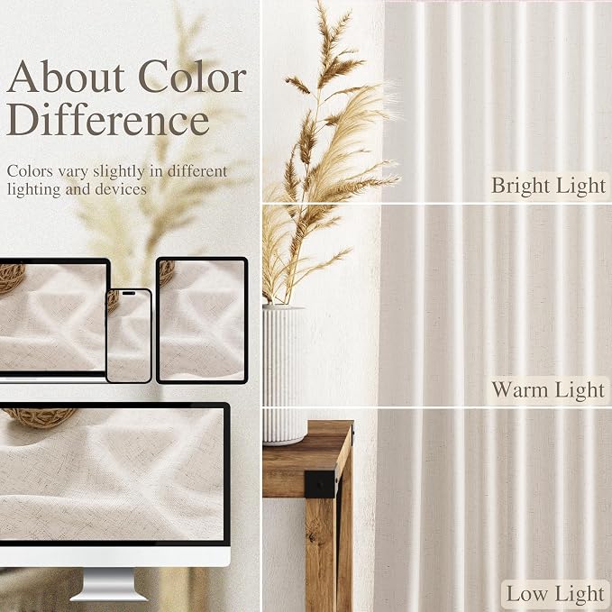 Extra Long Tan Beige Curtains 120 inch Length 2 Panels Set Back Tab Neutral - Image 4