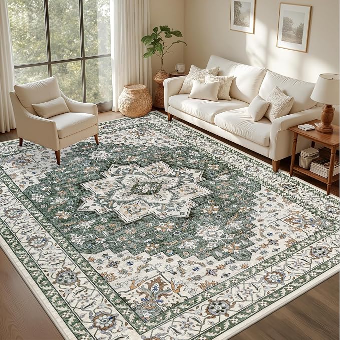 4x6 Area Rugs for Living Room: Washable Rug Soft Vintage Boho Medallion Carpet by EXPEDIX