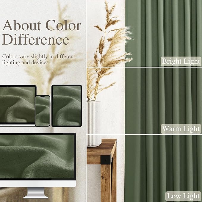 Nanspring Olive Green Linen Sheer Curtains 90 Inch Length 2 Panel Set Back Tab - Image 3