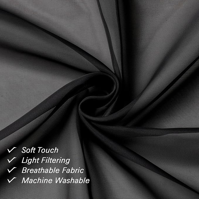 Lecloud Black Sheer Valances for Windows 18 Inch Length 2 Pcs, Cafe Kitchen - Image 7